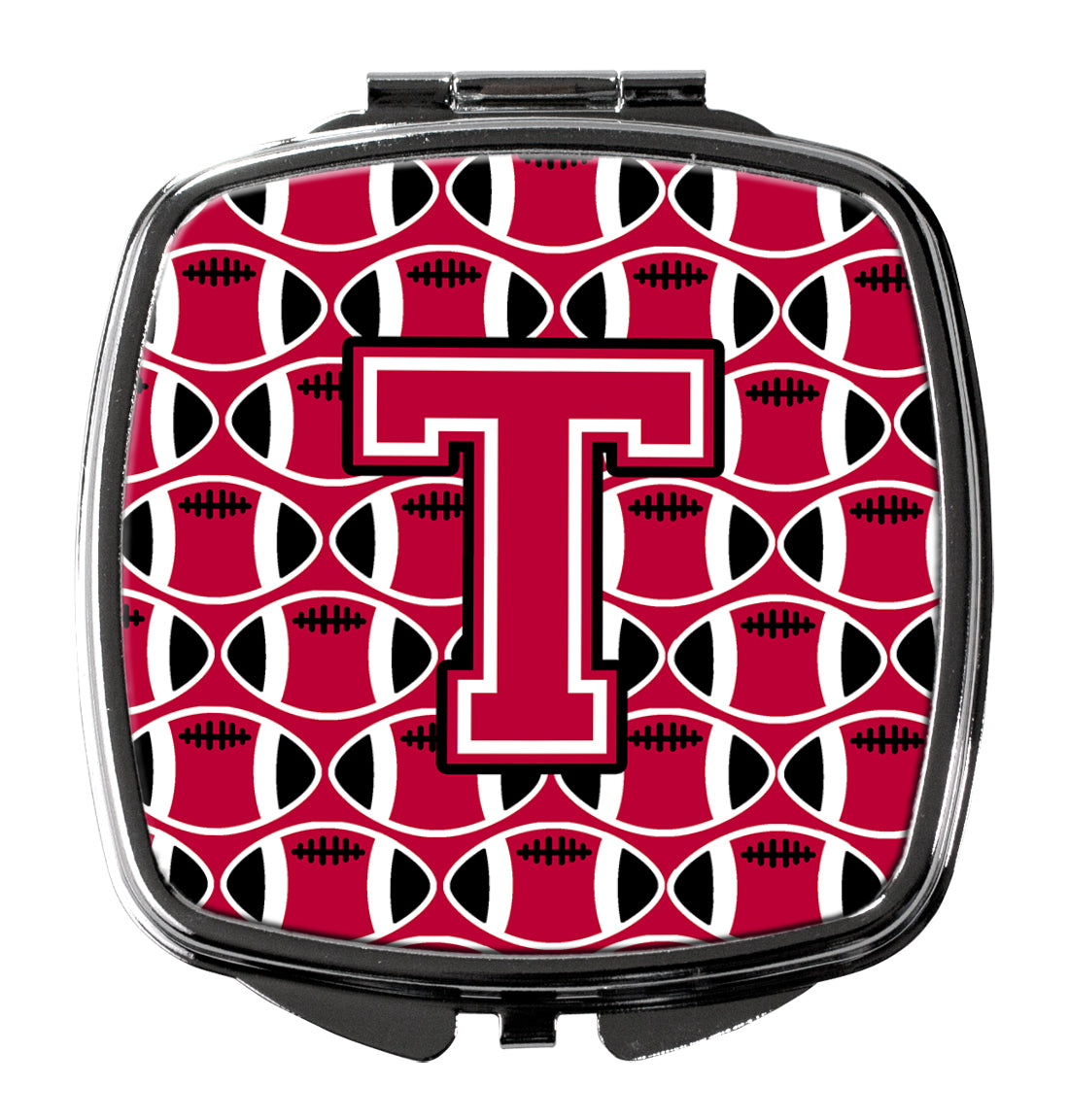 Letter T Football Crimson and White Compact Mirror CJ1079-TSCM  the-store.com.