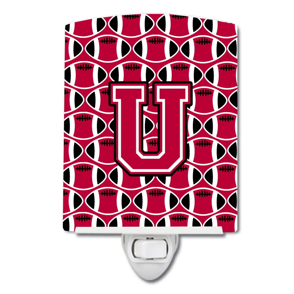 Letter U Football Crimson and White Ceramic Night Light CJ1079-UCNL - the-store.com