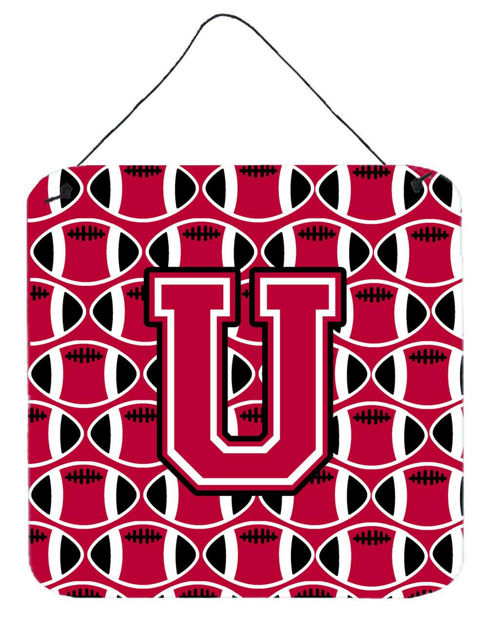 Letter U Football Crimson and White Wall or Door Hanging Prints CJ1079-UDS66 by Caroline&#39;s Treasures