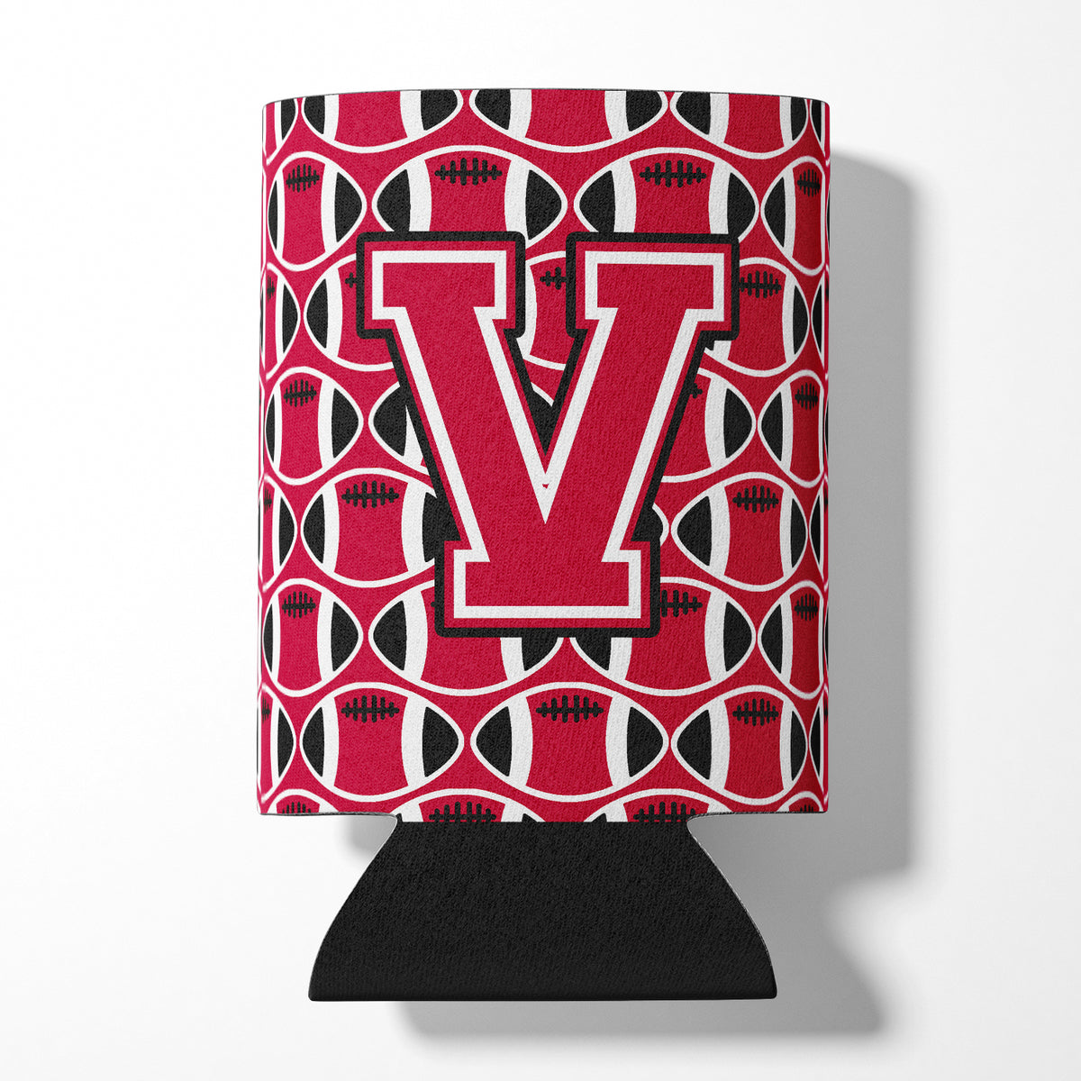 Letter V Football Crimson and White Can or Bottle Hugger CJ1079-VCC.