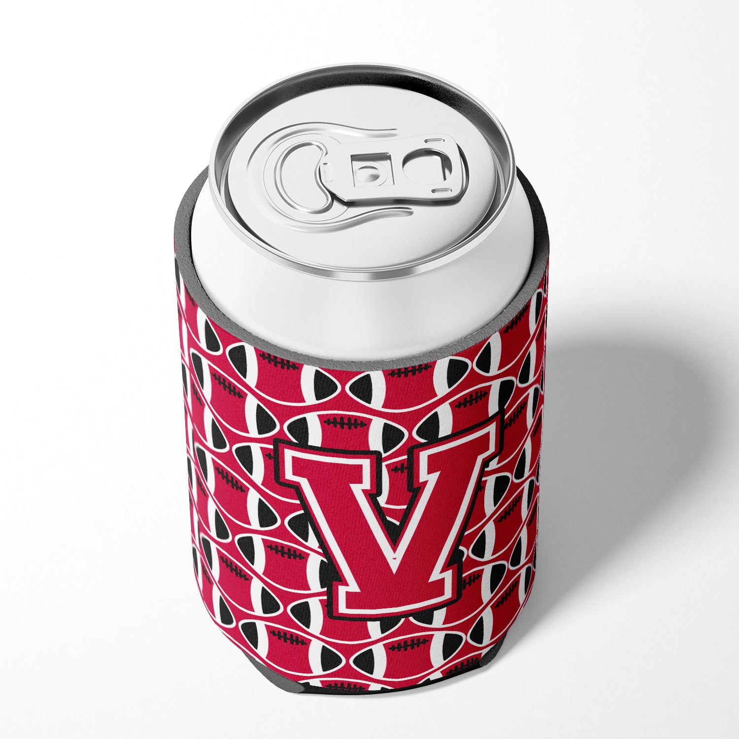 Letter V Football Crimson and White Can or Bottle Hugger CJ1079-VCC.