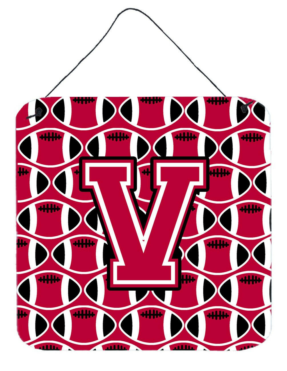 Letter V Football Crimson and White Wall or Door Hanging Prints CJ1079-VDS66 by Caroline's Treasures