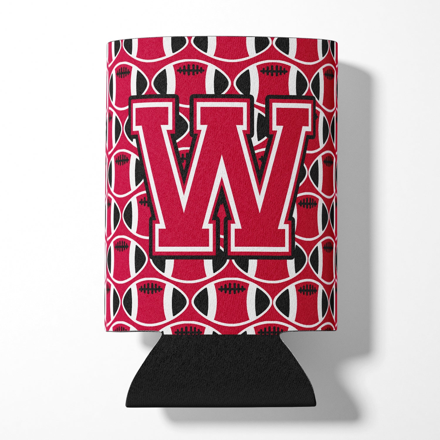 Letter W Football Crimson and White Can or Bottle Hugger CJ1079-WCC.