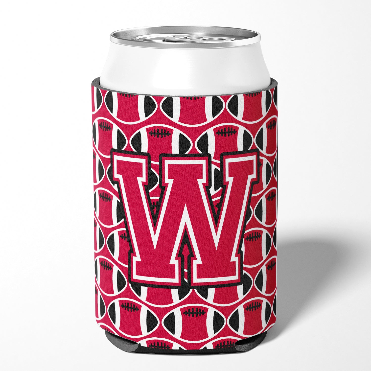 Letter W Football Crimson and White Can or Bottle Hugger CJ1079-WCC.