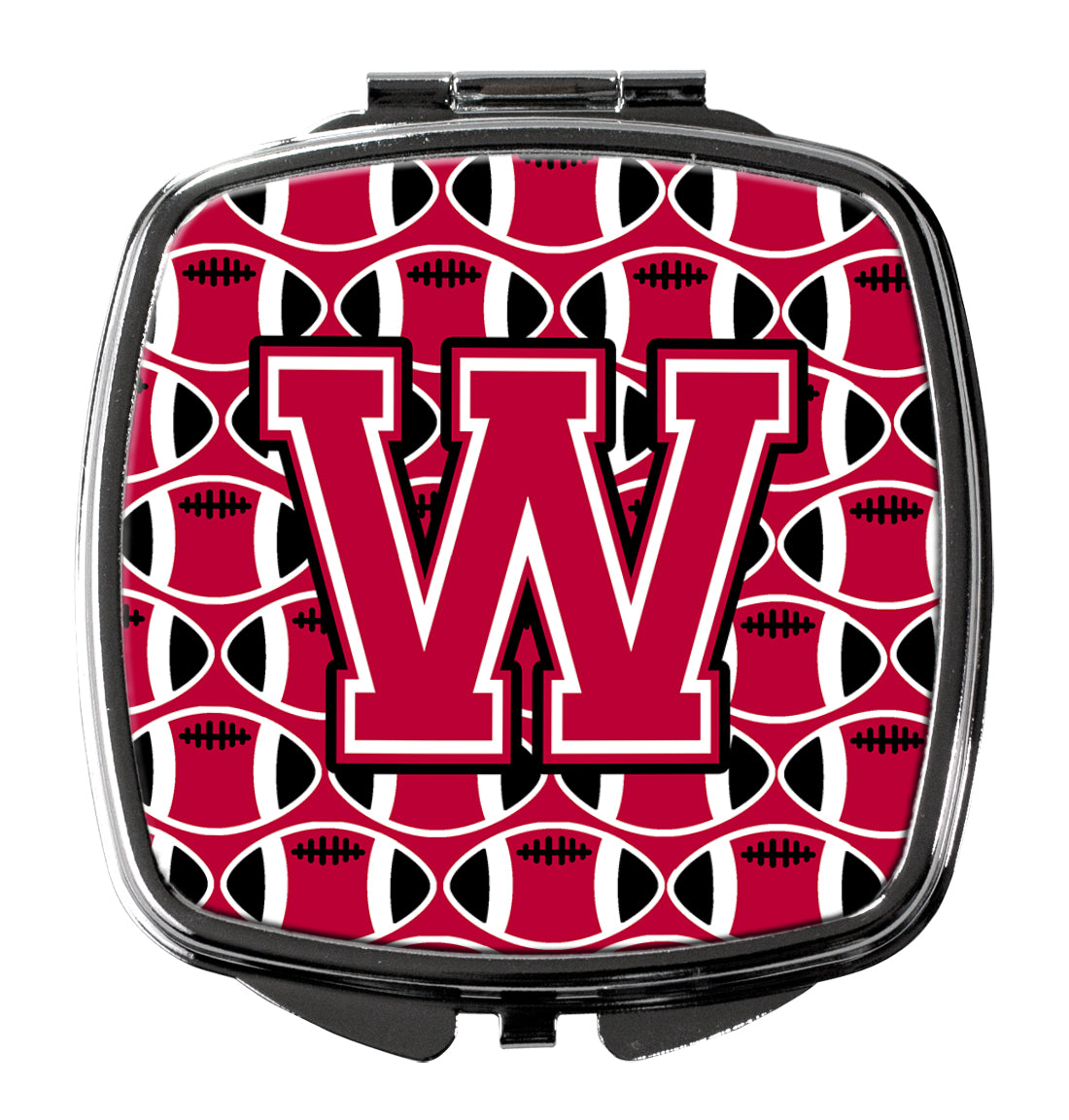 Letter W Football Crimson and White Compact Mirror CJ1079-WSCM  the-store.com.