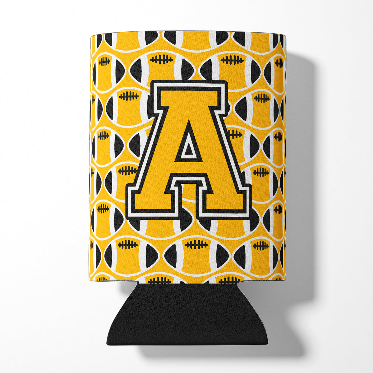 Letter A Football Black, Old Gold and White Can or Bottle Hugger CJ1080-ACC.