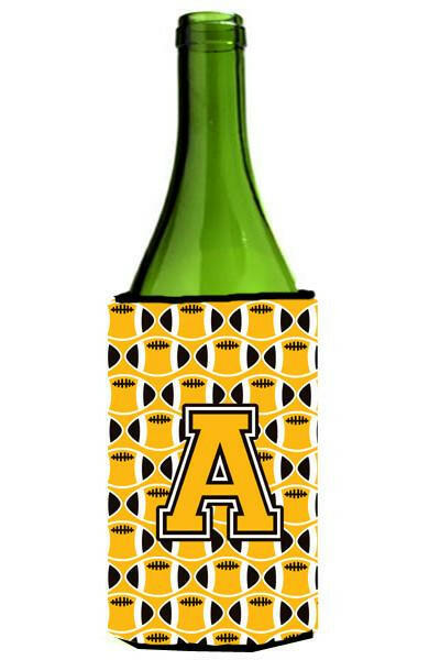 Letter A Football Black, Old Gold and White Wine Bottle Beverage Insulator Hugger CJ1080-ALITERK by Caroline's Treasures