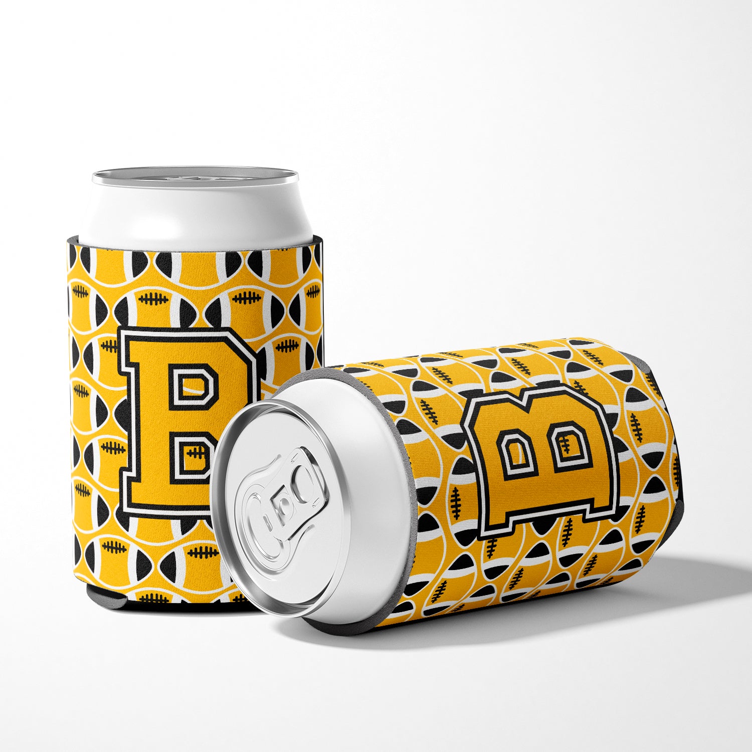 Letter B Football Black, Old Gold and White Can or Bottle Hugger CJ1080-BCC.