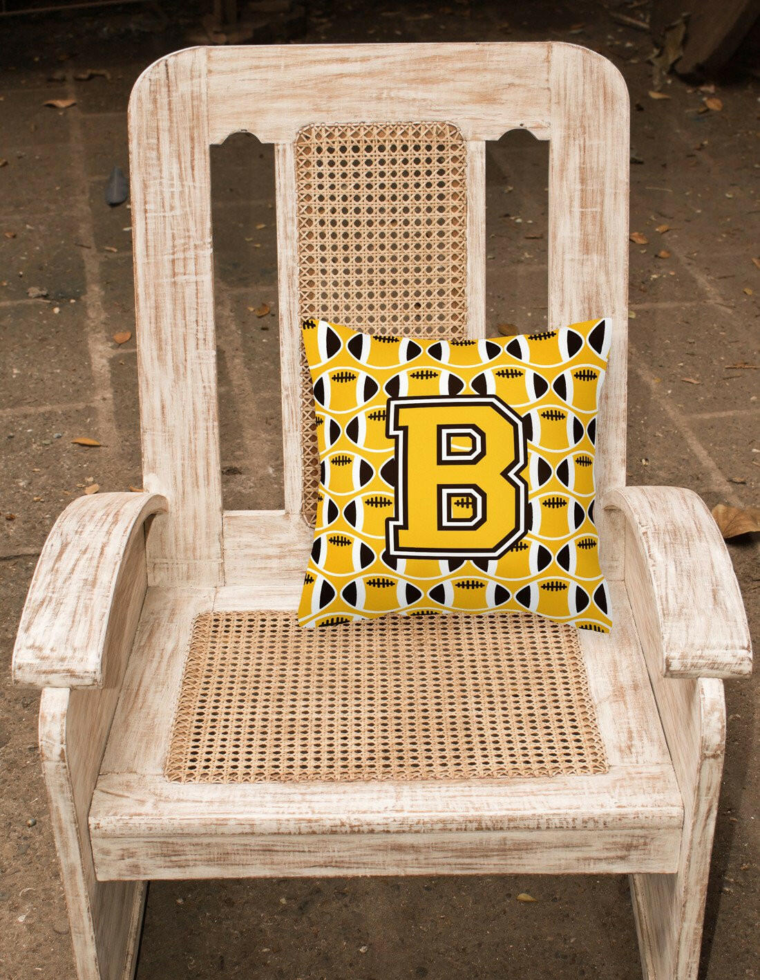 Letter B Football Black, Old Gold and White Fabric Decorative Pillow CJ1080-BPW1414 by Caroline's Treasures