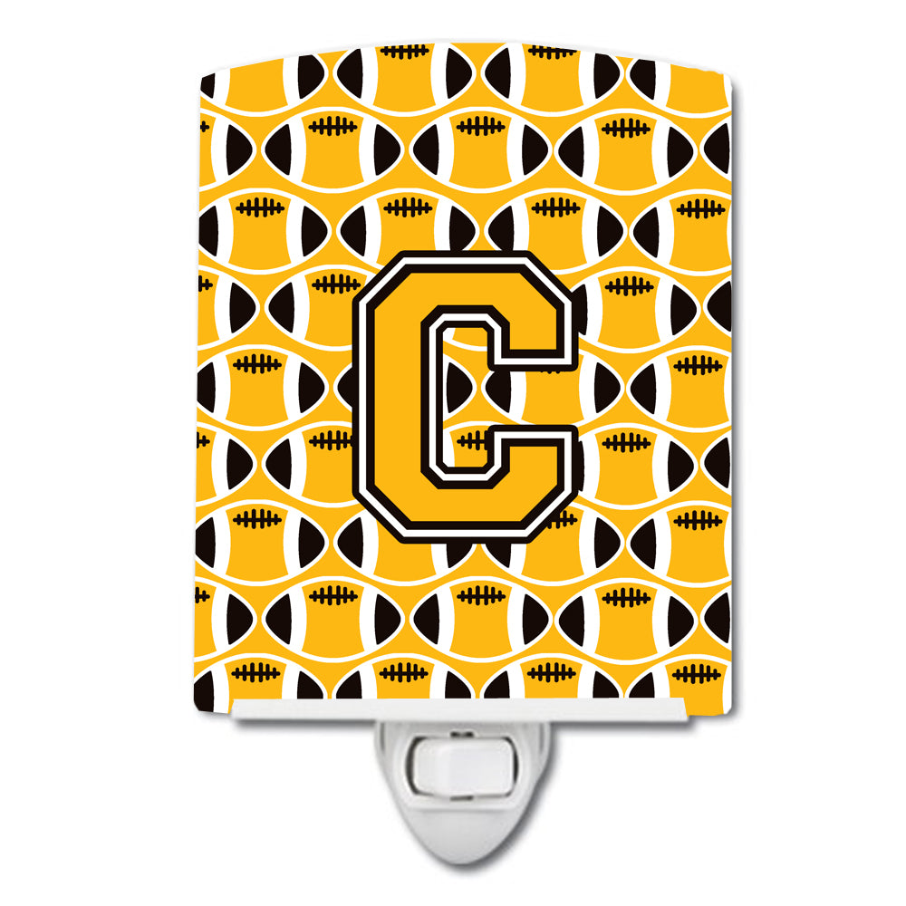 Letter C Football Black, Old Gold and White Ceramic Night Light CJ1080-CCNL - the-store.com