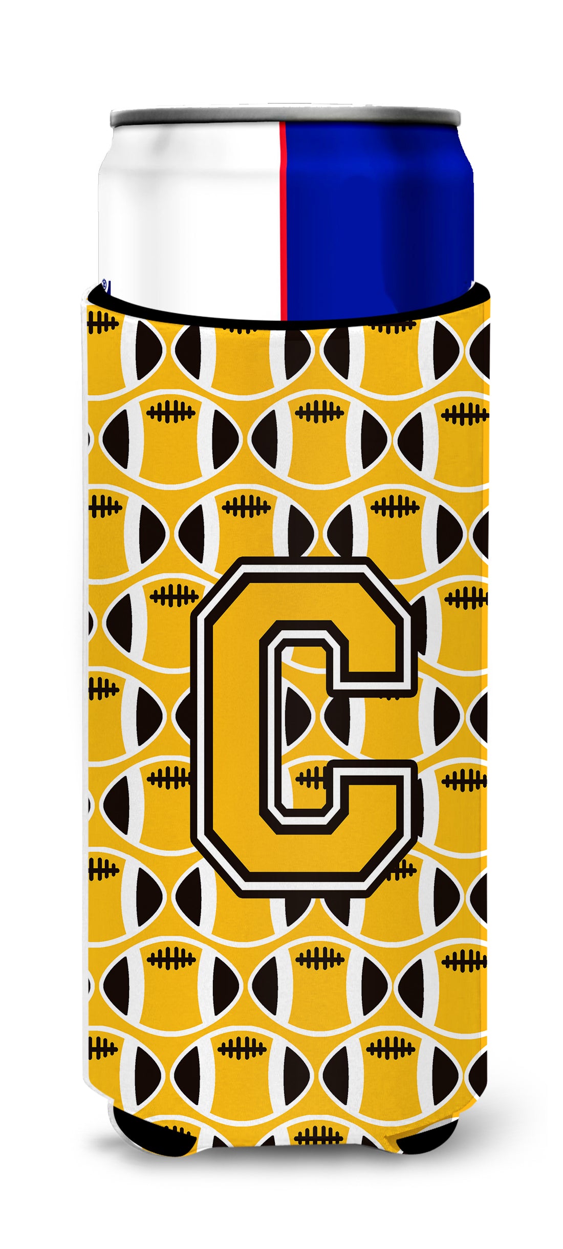 Letter C Football Black, Old Gold and White Ultra Beverage Insulators for slim cans CJ1080-CMUK.