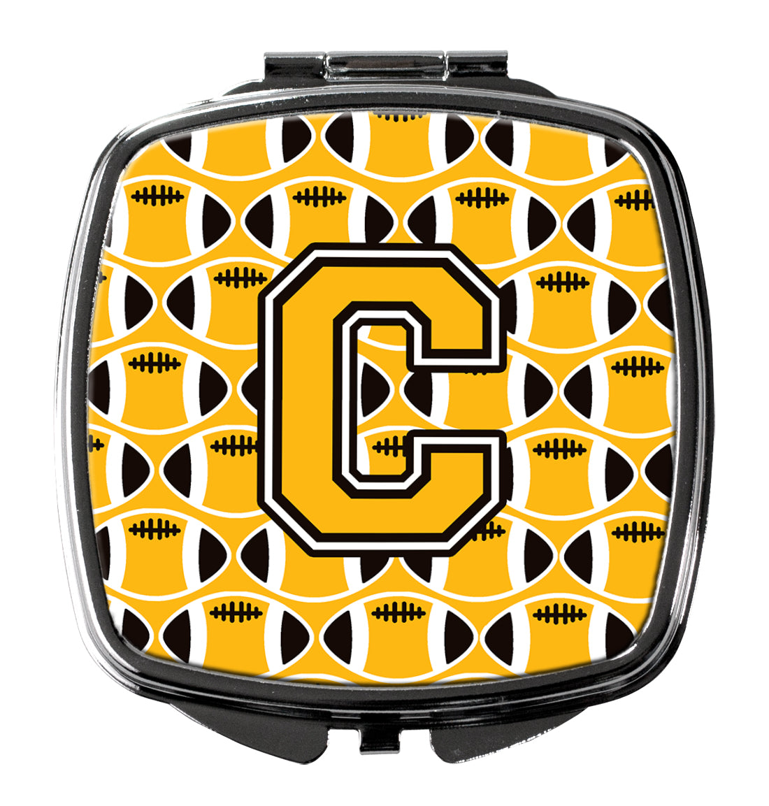 Letter C Football Black, Old Gold and White Compact Mirror CJ1080-CSCM  the-store.com.