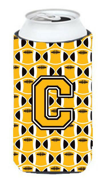 Letter C Football Black, Old Gold and White Tall Boy Beverage Insulator Hugger CJ1080-CTBC by Caroline's Treasures