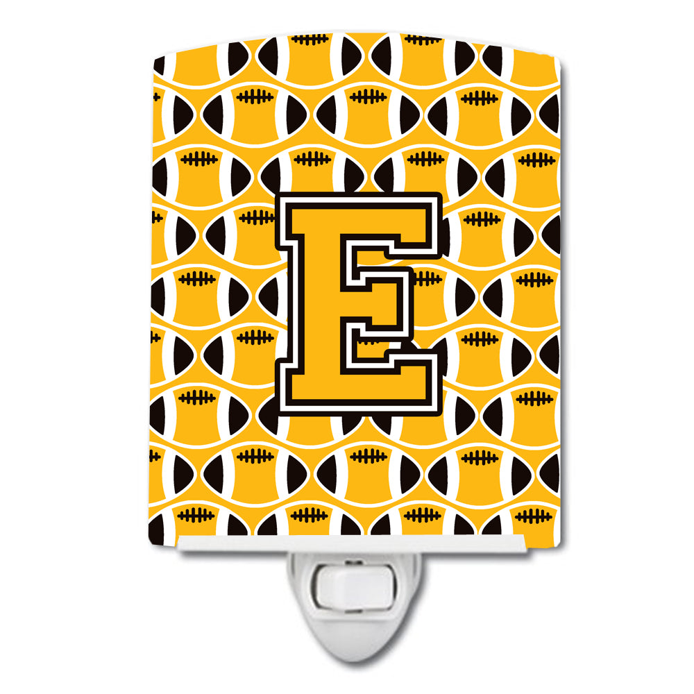 Letter E Football Black, Old Gold and White Ceramic Night Light CJ1080-ECNL - the-store.com