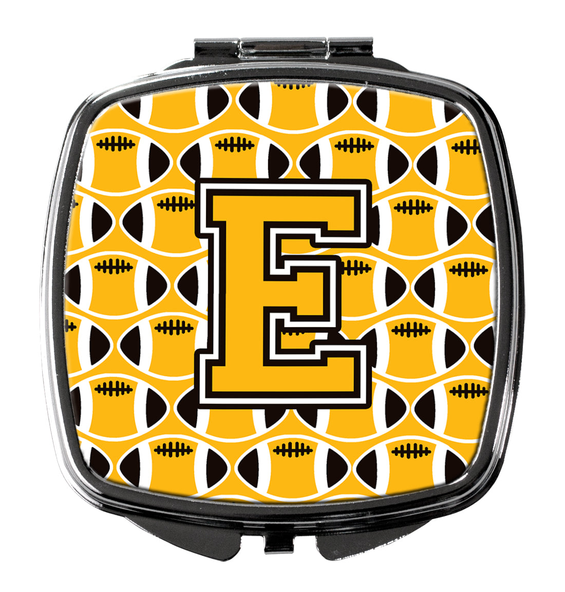 Letter E Football Black, Old Gold and White Compact Mirror CJ1080-ESCM  the-store.com.