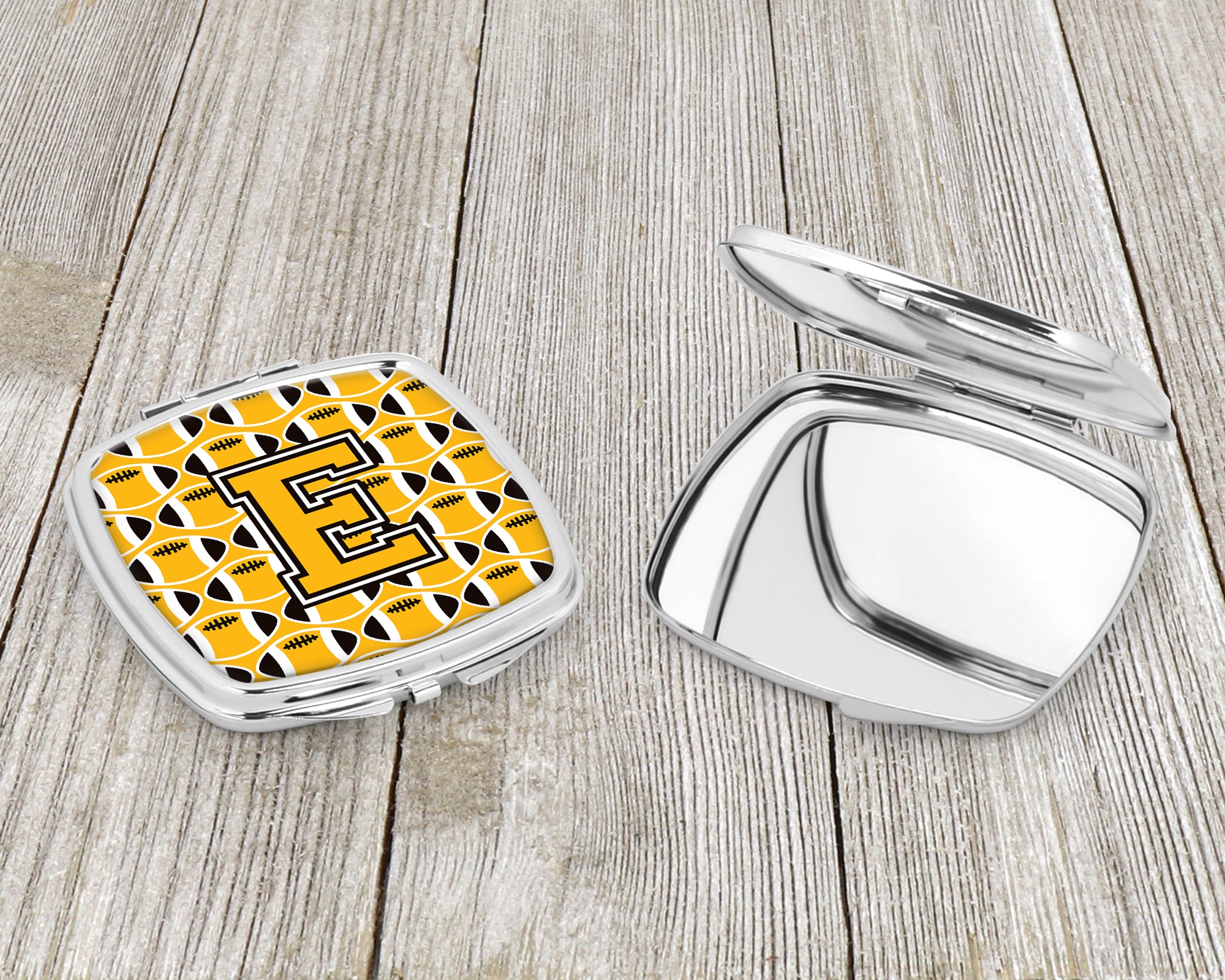 Letter E Football Black, Old Gold and White Compact Mirror CJ1080-ESCM  the-store.com.