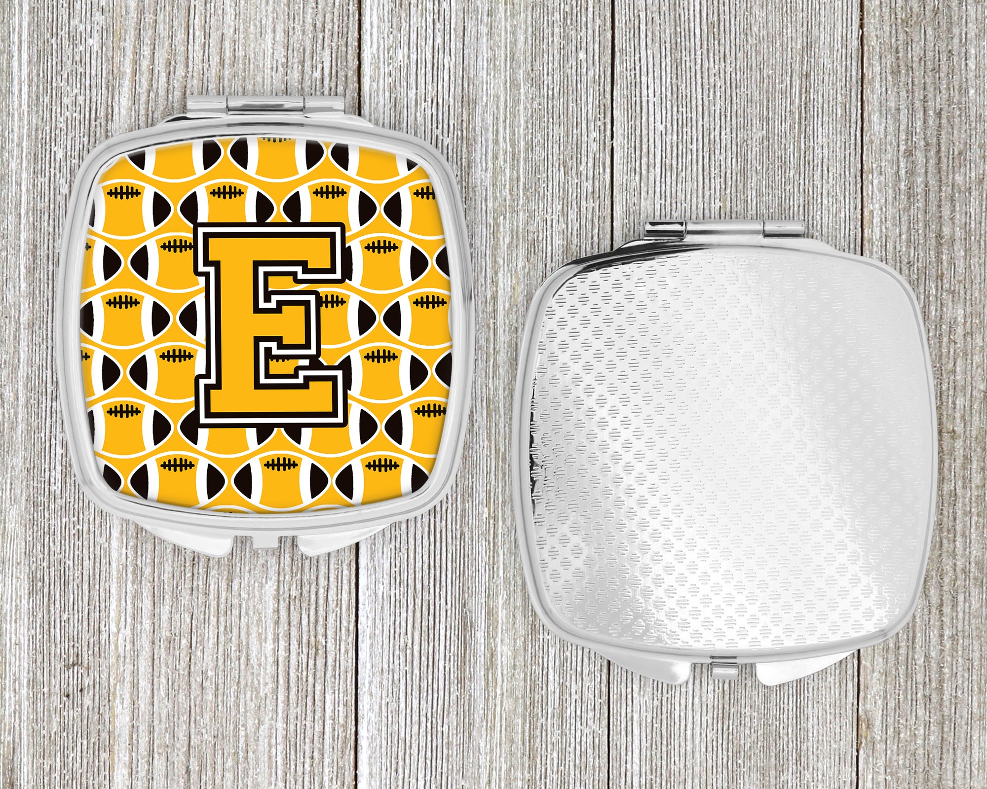 Letter E Football Black, Old Gold and White Compact Mirror CJ1080-ESCM  the-store.com.