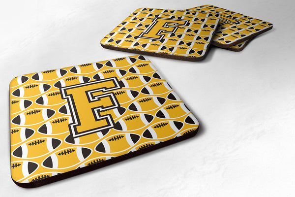 Letter F Football Black, Old Gold and White Foam Coaster Set of 4 CJ1080-FFC - the-store.com