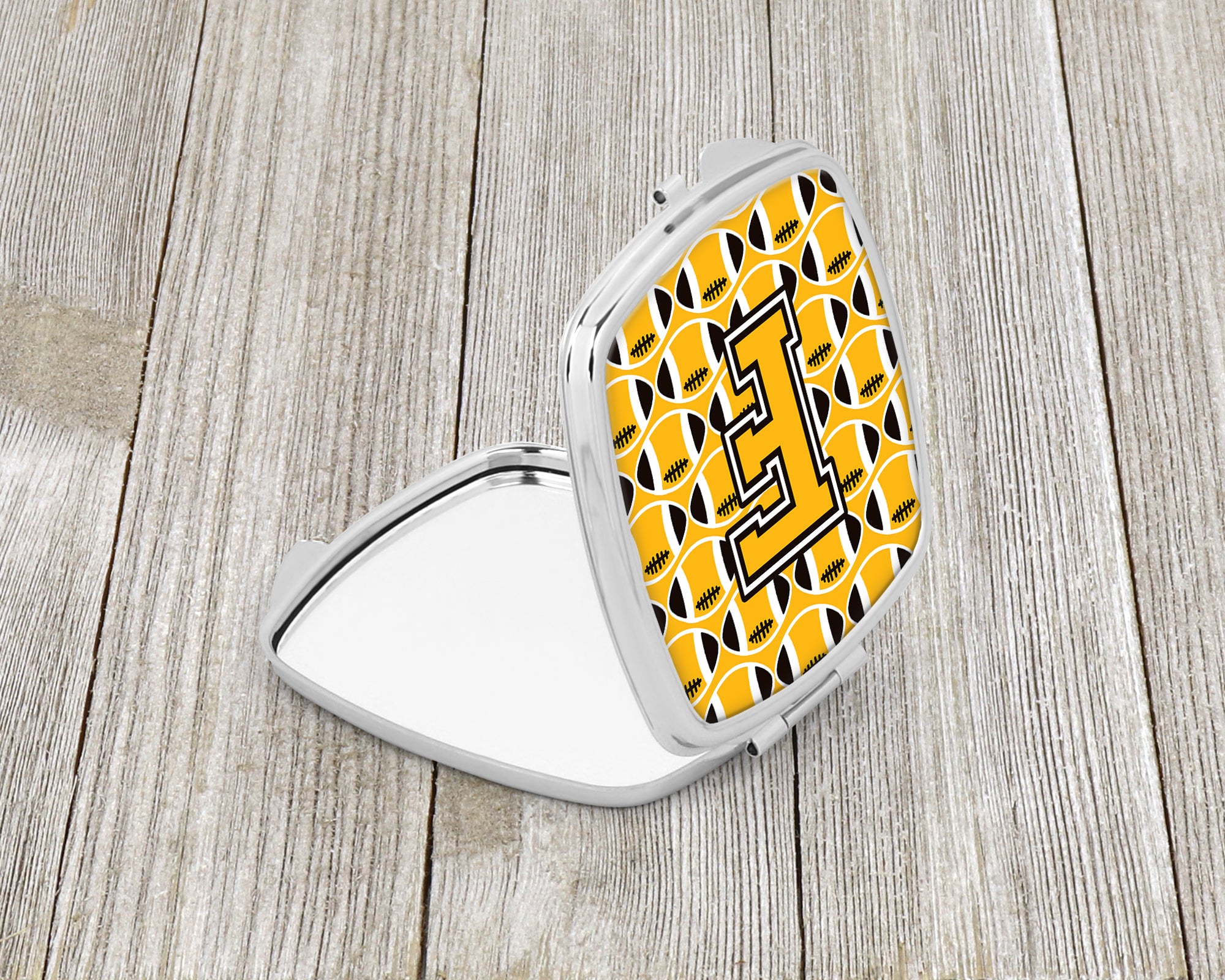 Letter F Football Black, Old Gold and White Compact Mirror CJ1080-FSCM  the-store.com.