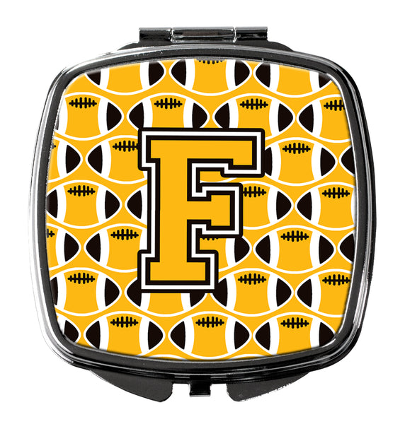 Letter F Football Black, Old Gold and White Compact Mirror CJ1080-FSCM  the-store.com.