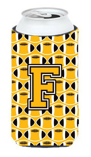 Letter F Football Black, Old Gold and White Tall Boy Beverage Insulator Hugger CJ1080-FTBC by Caroline's Treasures