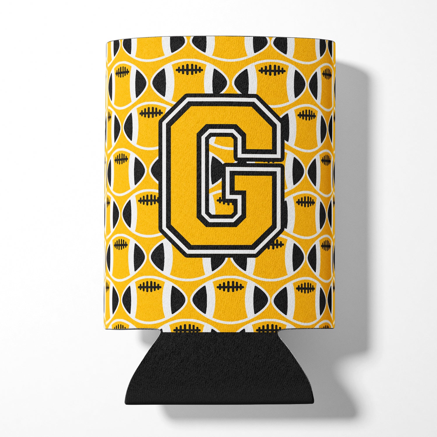 Letter G Football Black, Old Gold and White Can or Bottle Hugger CJ1080-GCC.