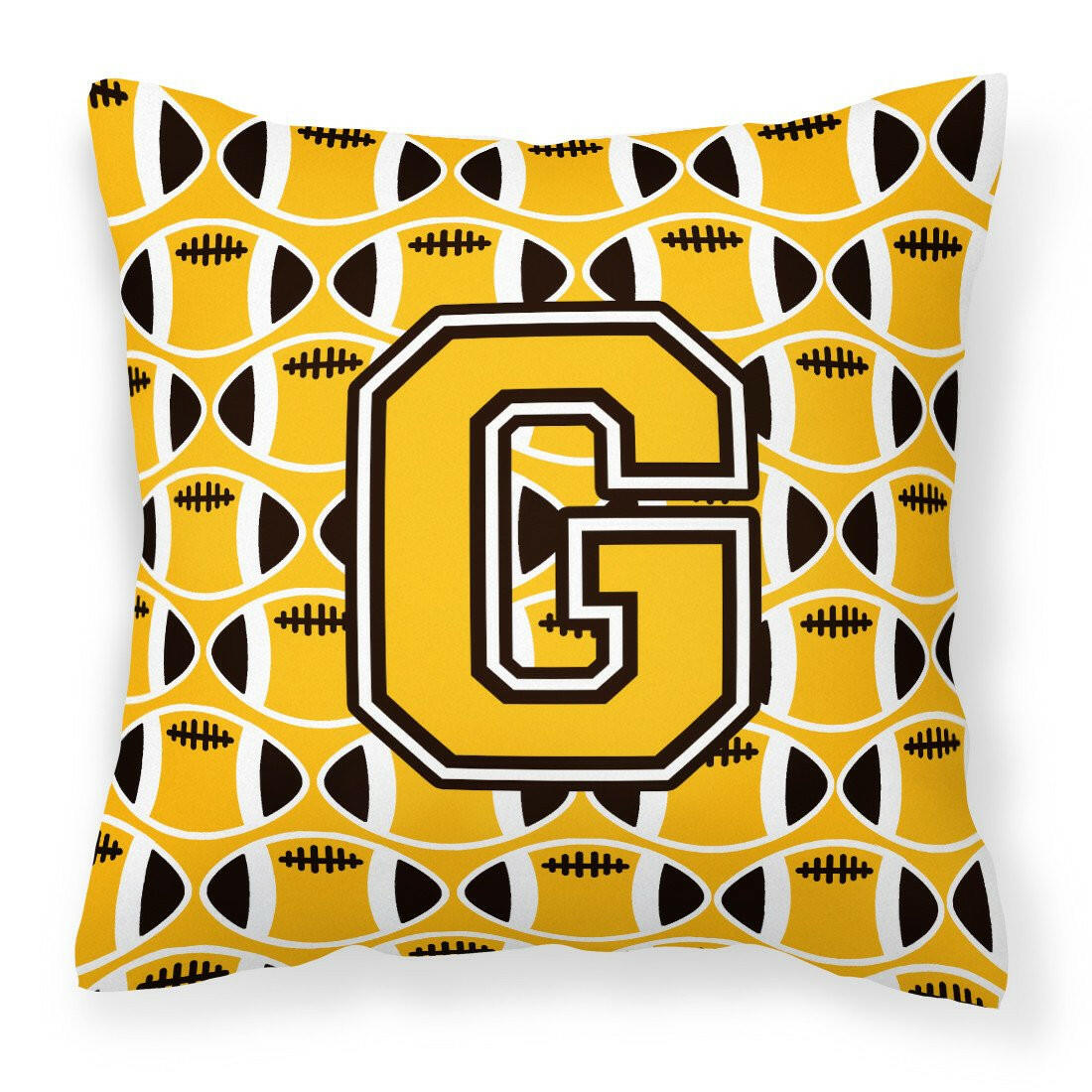 Letter G Football Black, Old Gold and White Fabric Decorative Pillow CJ1080-GPW1414 by Caroline's Treasures