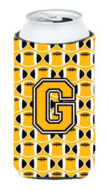 Letter G Football Black, Old Gold and White Tall Boy Beverage Insulator Hugger CJ1080-GTBC by Caroline's Treasures