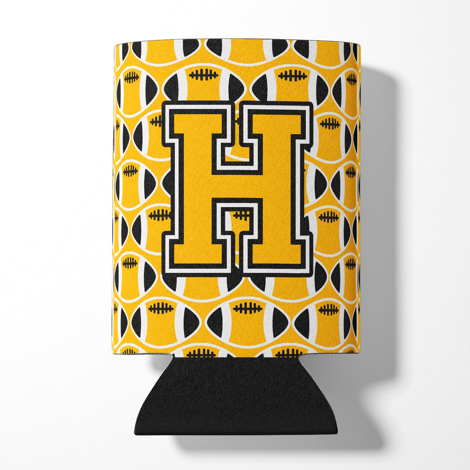 Letter H Football Black, Old Gold and White Can or Bottle Hugger CJ1080-HCC.