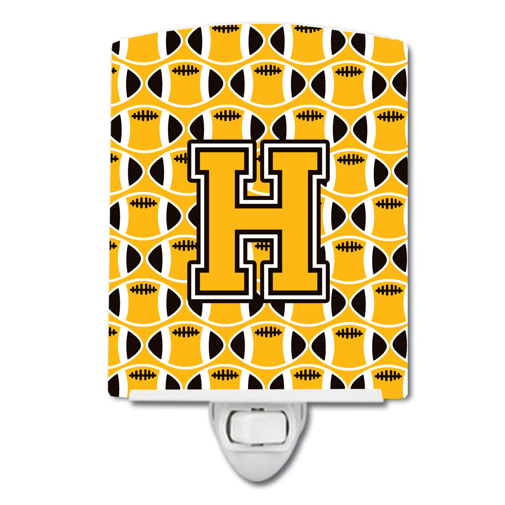 Letter H Football Black, Old Gold and White Ceramic Night Light CJ1080-HCNL - the-store.com