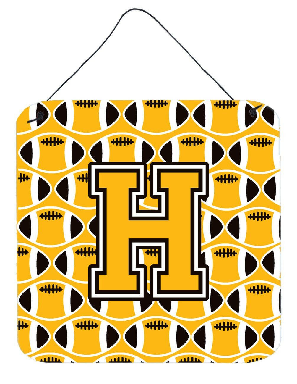 Letter H Football Black, Old Gold and White Wall or Door Hanging Prints CJ1080-HDS66 by Caroline&#39;s Treasures
