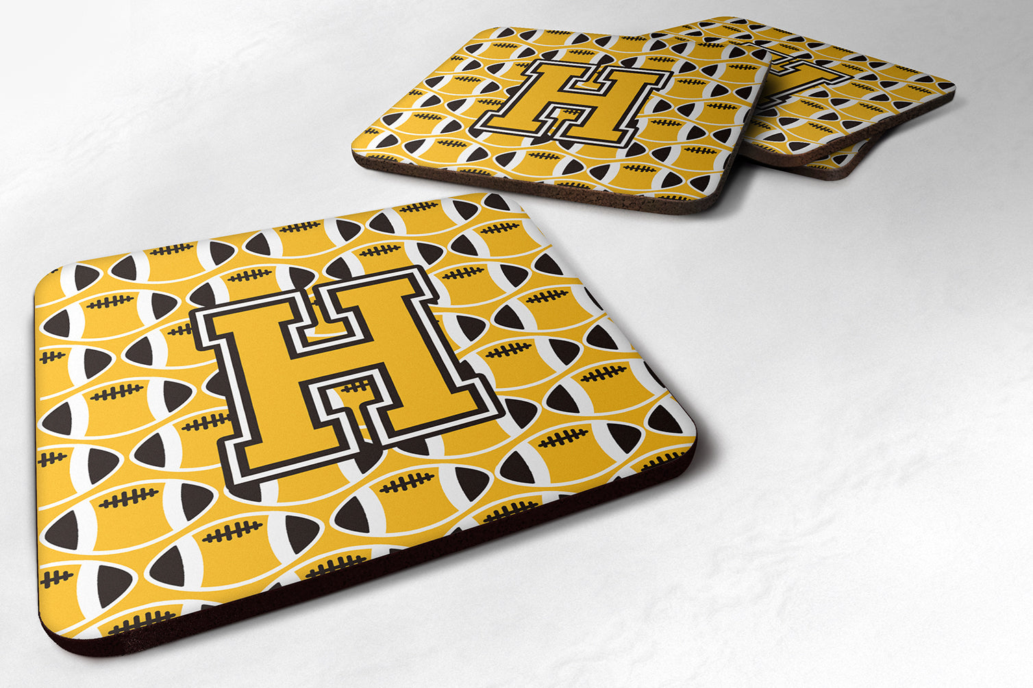 Letter H Football Black, Old Gold and White Foam Coaster Set of 4 CJ1080-HFC - the-store.com