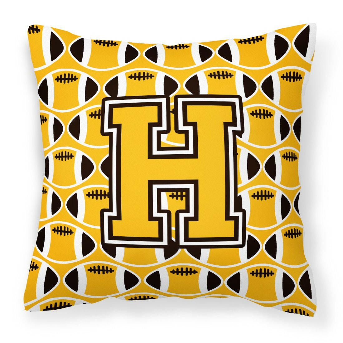 Letter H Football Black, Old Gold and White Fabric Decorative Pillow CJ1080-HPW1414 by Caroline's Treasures