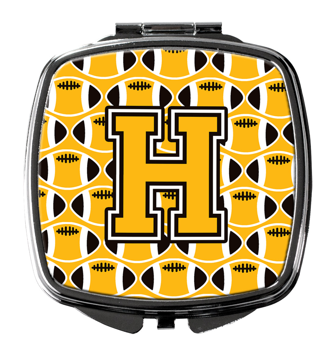 Letter H Football Black, Old Gold and White Compact Mirror CJ1080-HSCM  the-store.com.