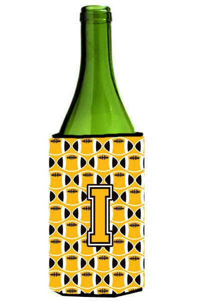 Letter I Football Black, Old Gold and White Wine Bottle Beverage Insulator Hugger CJ1080-ILITERK by Caroline's Treasures