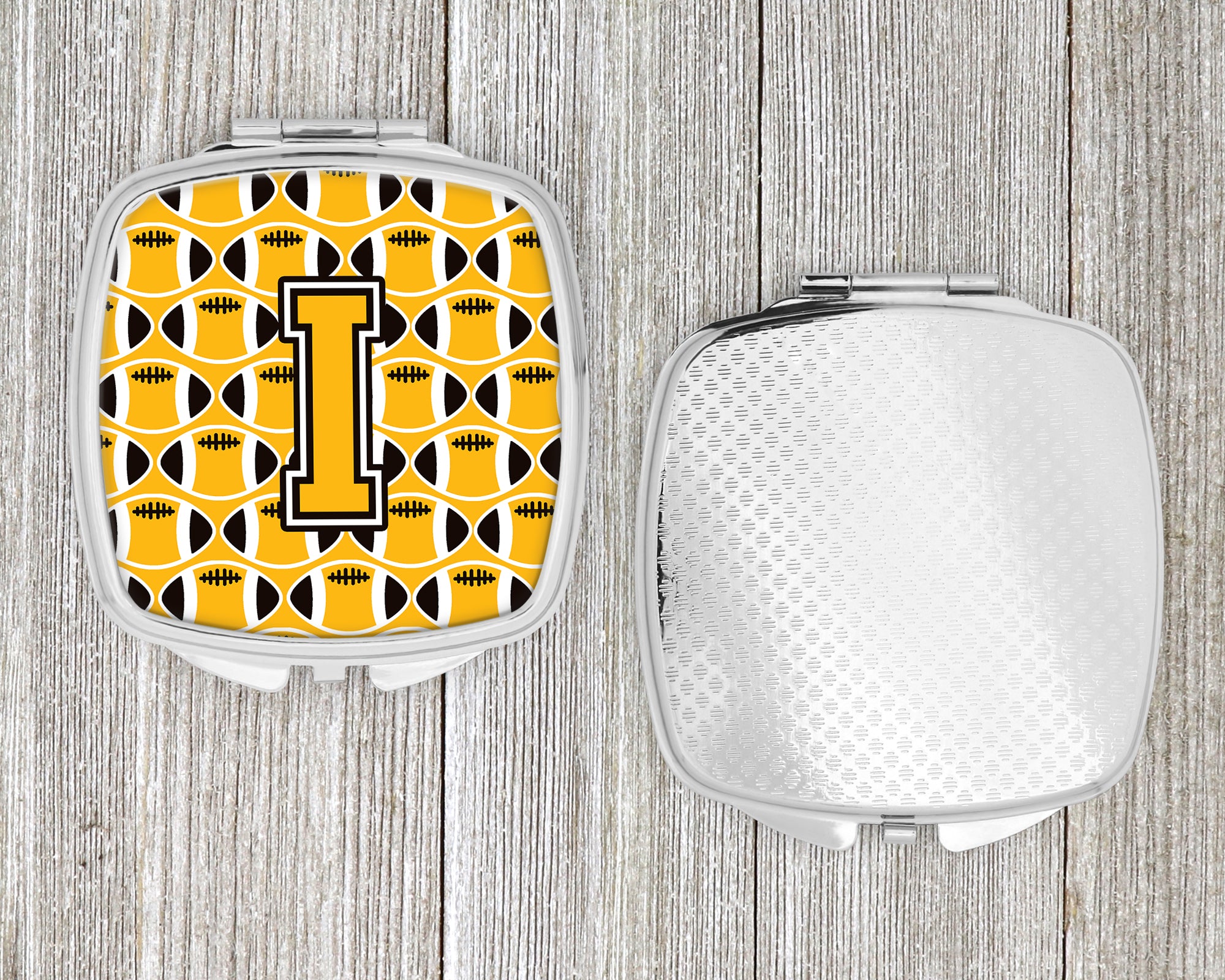 Letter I Football Black, Old Gold and White Compact Mirror CJ1080-ISCM  the-store.com.