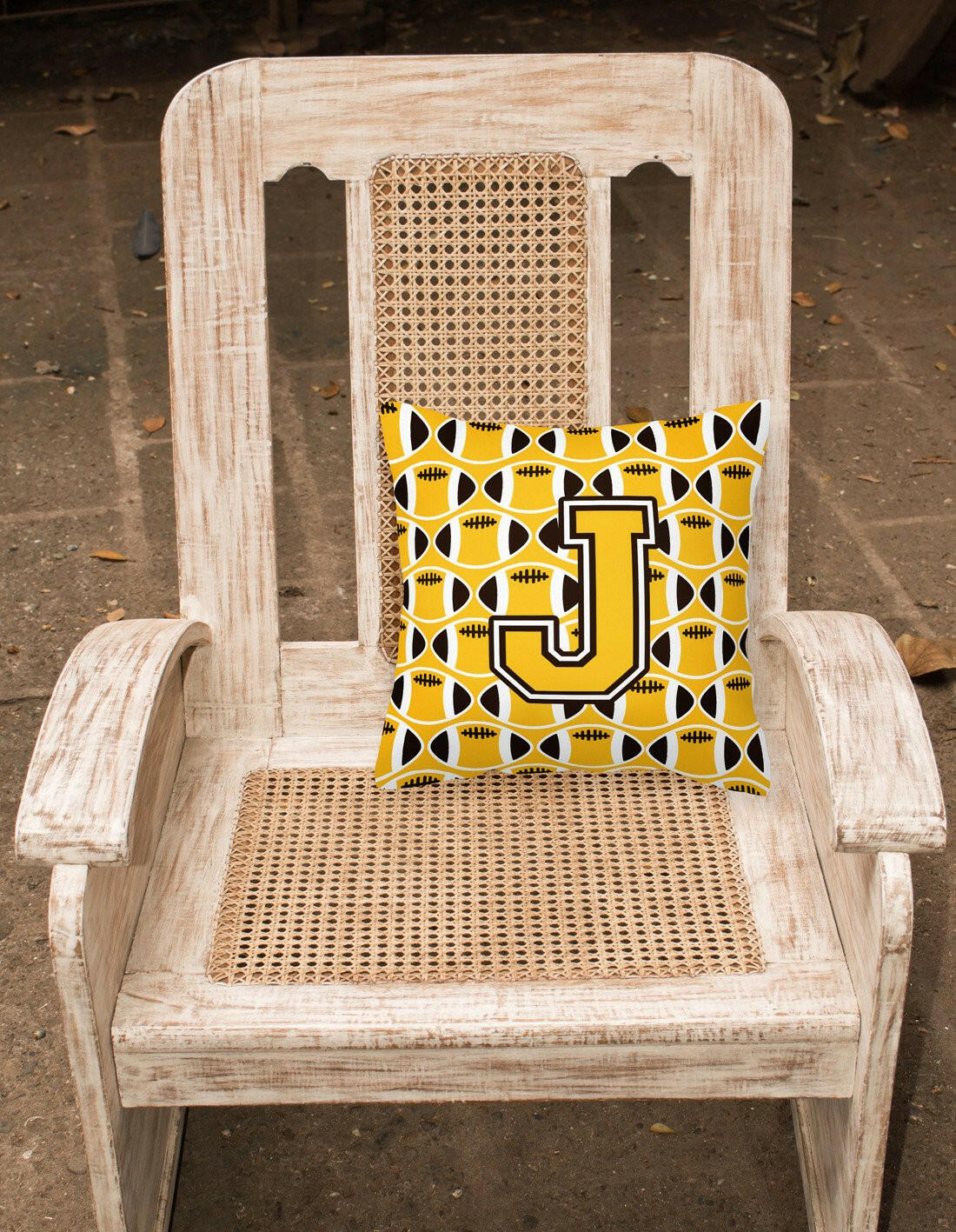 Letter J Football Black, Old Gold and White Fabric Decorative Pillow CJ1080-JPW1414 by Caroline's Treasures