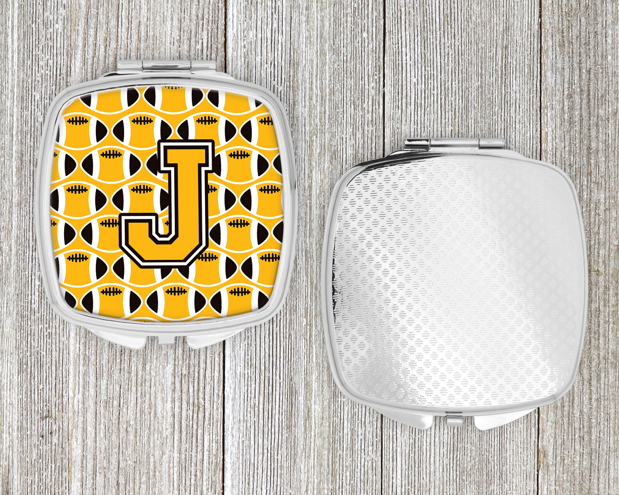 Letter J Football Black, Old Gold and White Compact Mirror CJ1080-JSCM  the-store.com.