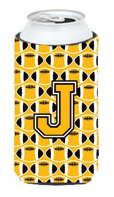 Letter J Football Black, Old Gold and White Tall Boy Beverage Insulator Hugger CJ1080-JTBC by Caroline's Treasures