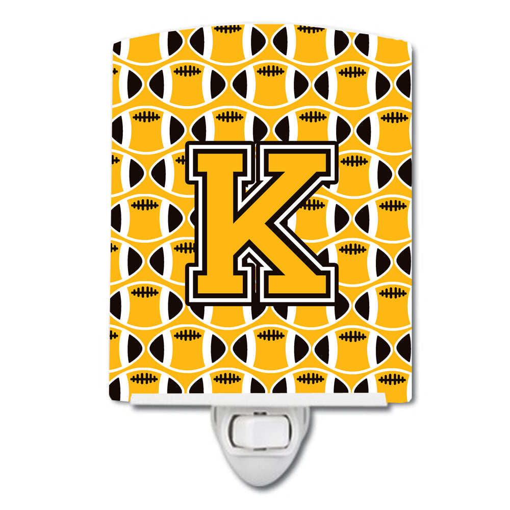 Letter K Football Black, Old Gold and White Ceramic Night Light CJ1080-KCNL - the-store.com