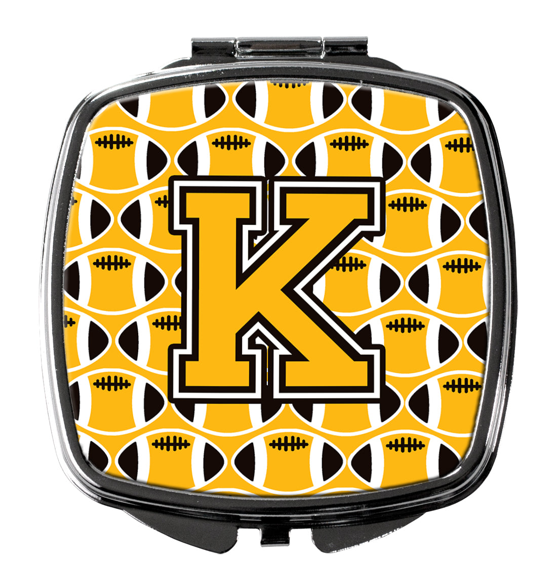 Letter K Football Black, Old Gold and White Compact Mirror CJ1080-KSCM  the-store.com.