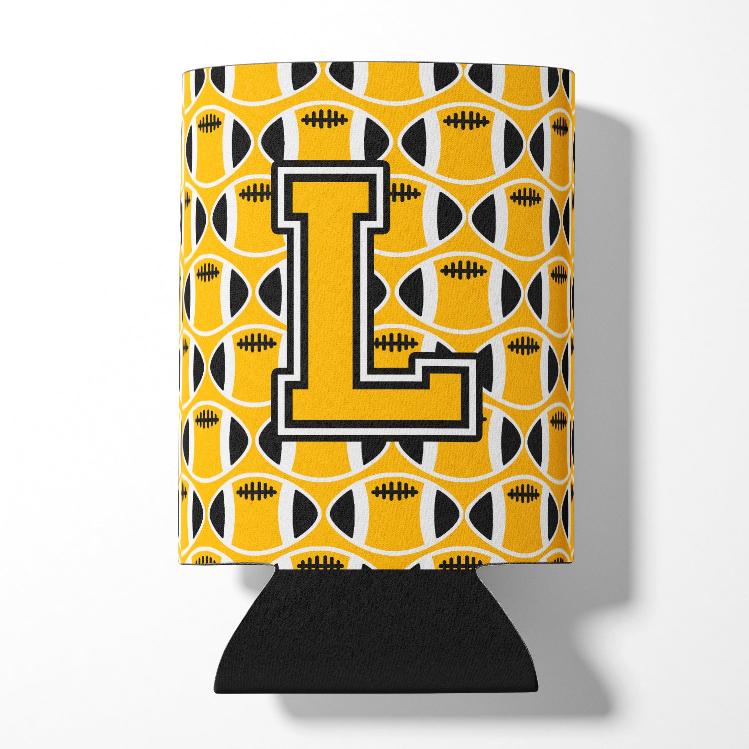 Letter L Football Black, Old Gold and White Can or Bottle Hugger CJ1080-LCC.