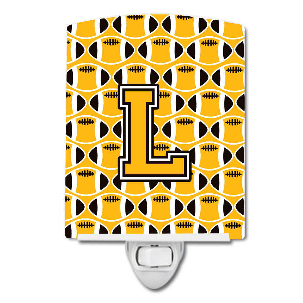 Letter L Football Black, Old Gold and White Ceramic Night Light CJ1080-LCNL - the-store.com