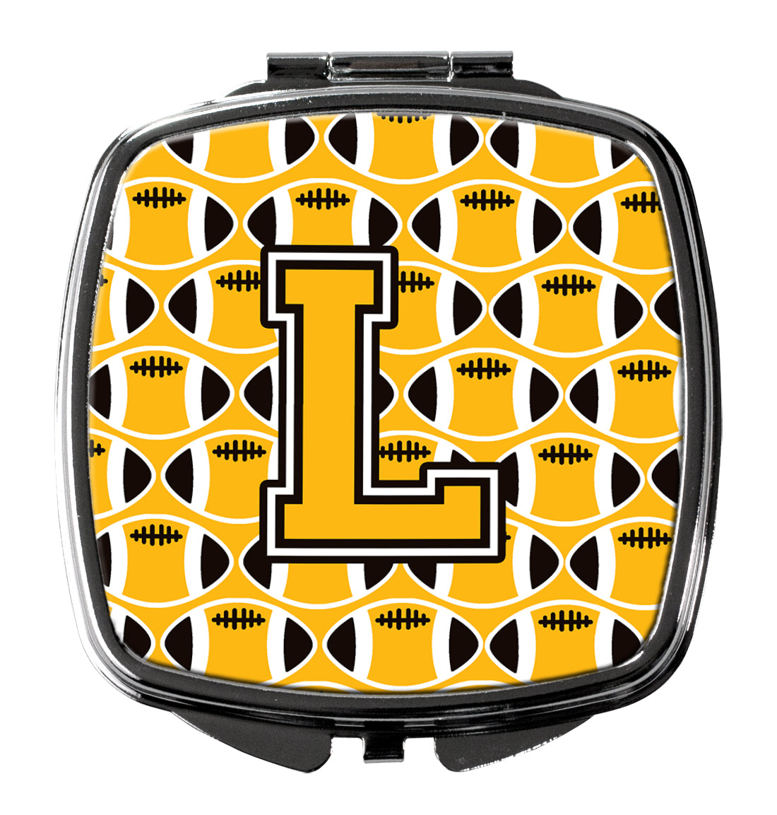 Letter L Football Black, Old Gold and White Compact Mirror CJ1080-LSCM  the-store.com.