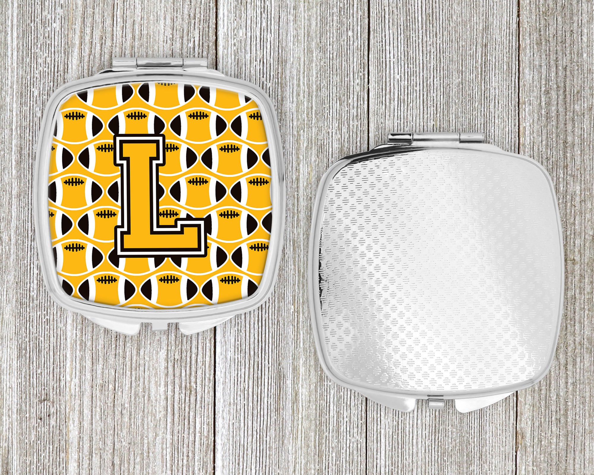 Letter L Football Black, Old Gold and White Compact Mirror CJ1080-LSCM  the-store.com.