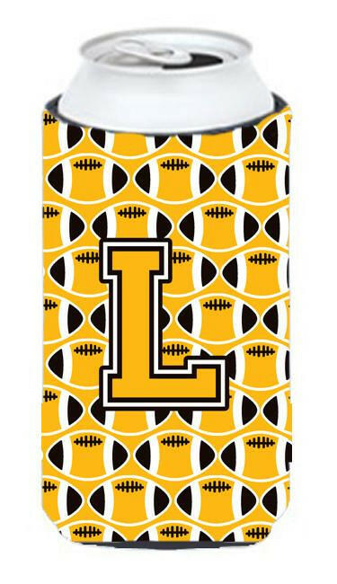 Letter L Football Black, Old Gold and White Tall Boy Beverage Insulator Hugger CJ1080-LTBC by Caroline&#39;s Treasures