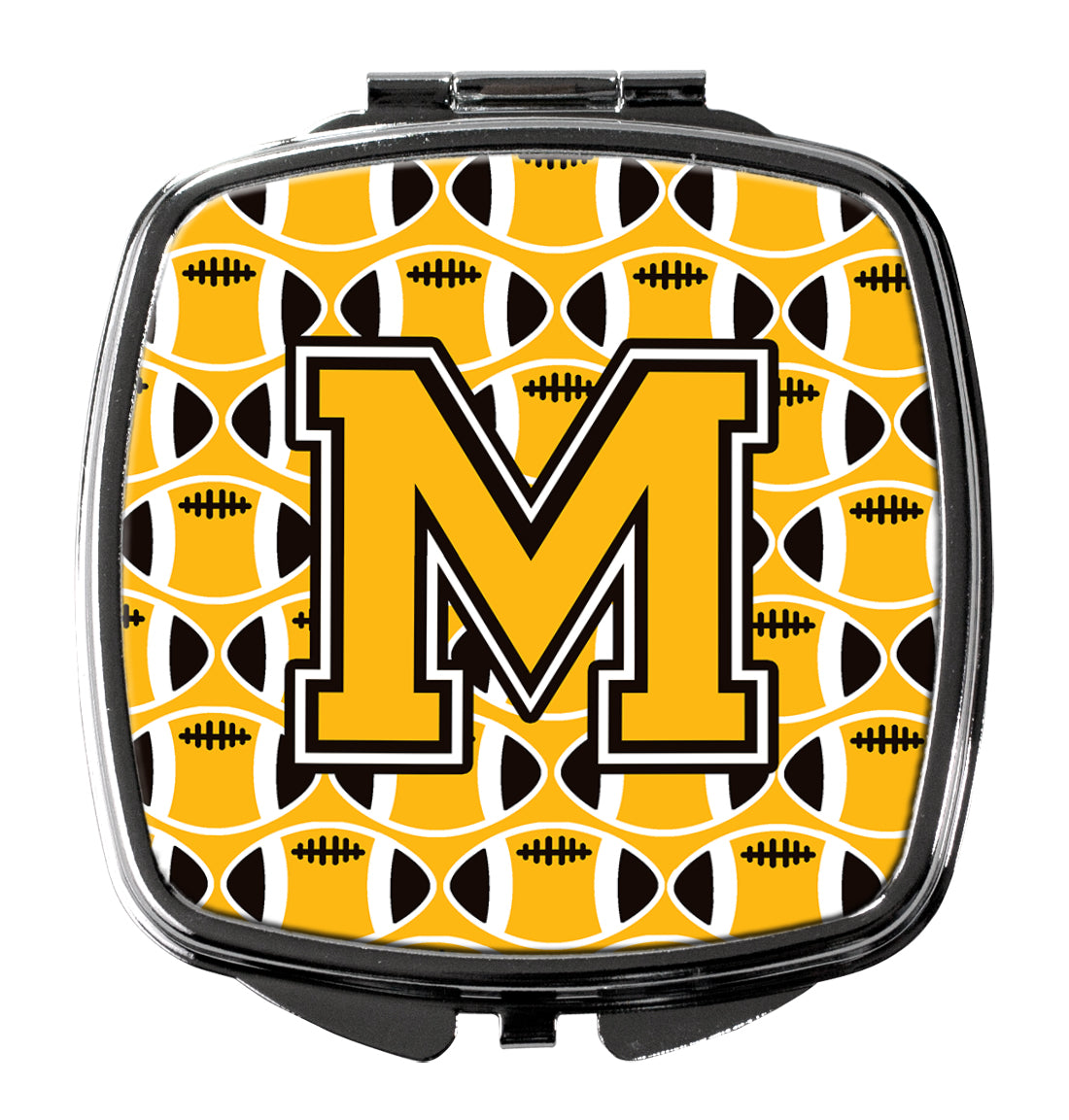 Letter M Football Black, Old Gold and White Compact Mirror CJ1080-MSCM  the-store.com.