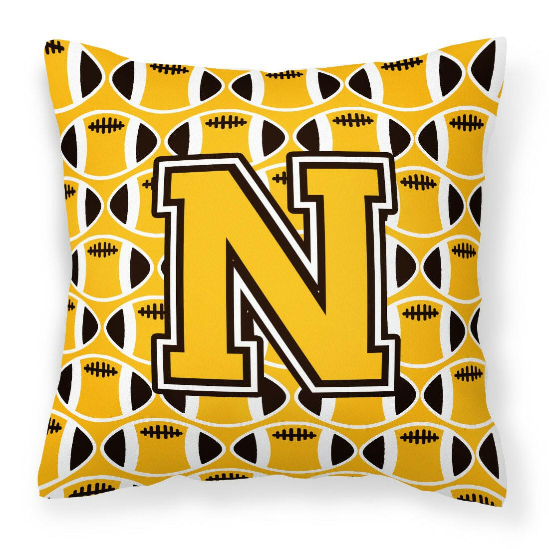 Letter N Football Black, Old Gold and White Fabric Decorative Pillow CJ1080-NPW1414 by Caroline's Treasures