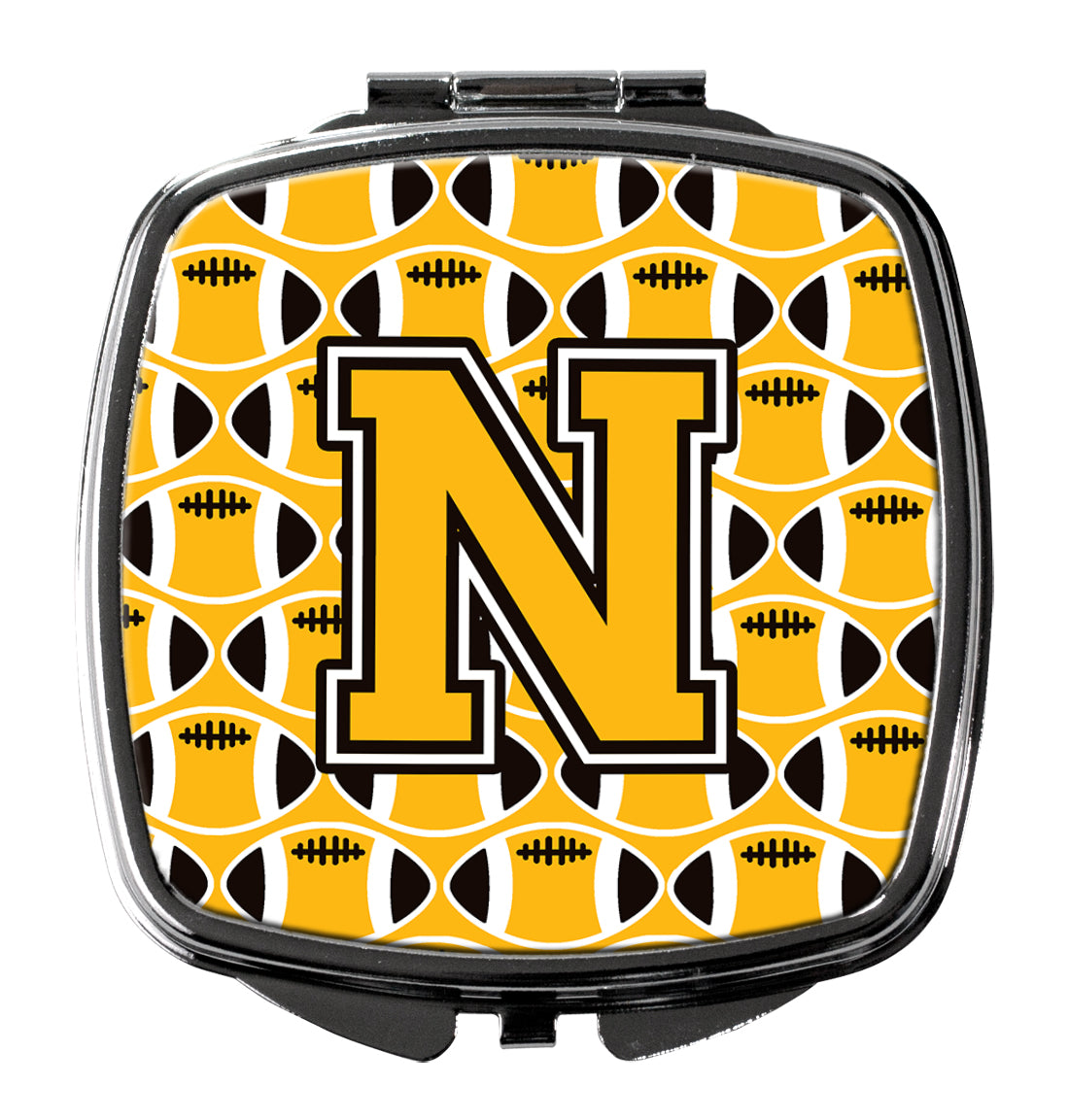 Letter N Football Black, Old Gold and White Compact Mirror CJ1080-NSCM  the-store.com.