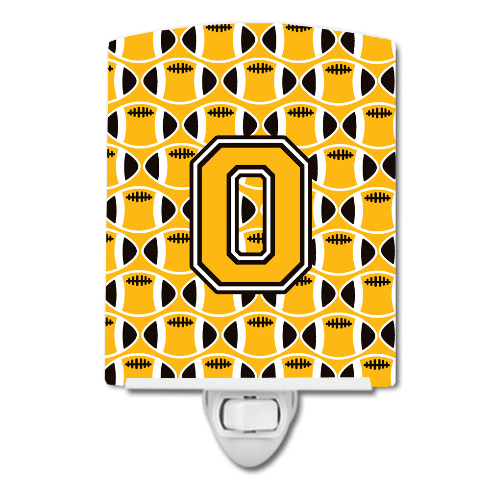 Letter O Football Black, Old Gold and White Ceramic Night Light CJ1080-OCNL - the-store.com